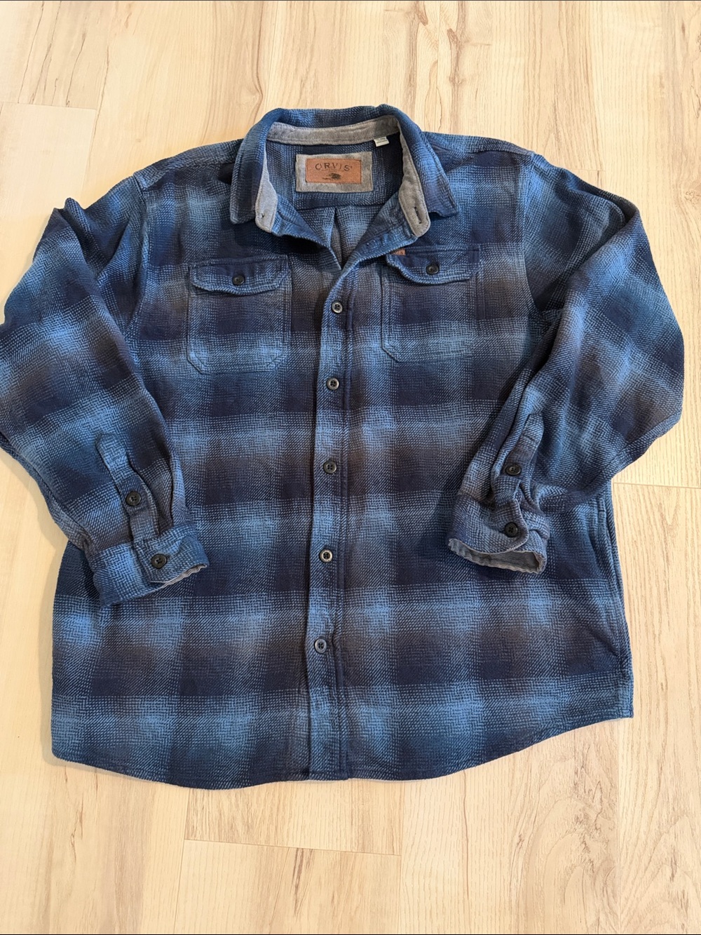 Orvis Men's Blue Gradient Plaid Shirt Jacket Cotton SZ XXL B4